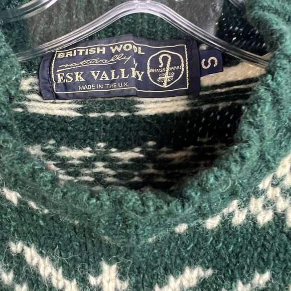 Esk Valley Wool Silk Sweater Unisex Sm-Med Green Fair Isle Nordic Snowflake Ski - Picture 4 of 8